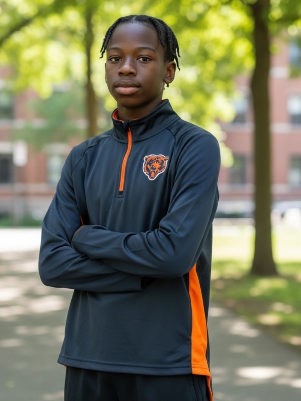 NFL Boys Navy and Orange Chicago Bears Quarter-Zip Pullover